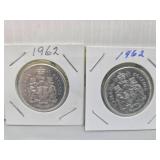 1962 Canadian Silver 50-cent Coins