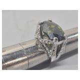Silver Ring With Oval Green Gemstone