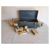 Metal Tool Box With Vintage Electrical Parts