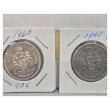 1960 Canadian 50-cent Silver Coins (2)