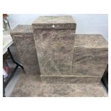 5 hand crafted display stands covered in