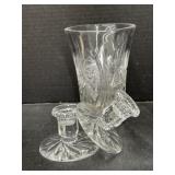 Crystal Vase 7 " Tall and Pair of Candle Holders