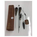 7 Antique Hatpins And Case