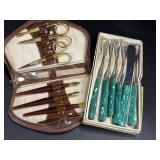 Manicure Set and 6 Green Handled Knives