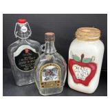 2 Maple Syrup Bottles and Hand Painted Jar