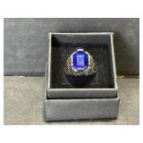 Silver-tone Ring - Blue Gem Size 11