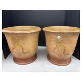 2 Matching Clay Planters, 11 In. Tall