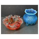 Art Glass Ashtray and Footed Blue Glass Vase