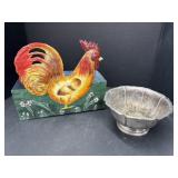Metal Rooster Flowerbox and Silver Plate