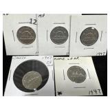 5x 1947 Canadian 5 Cent Coins