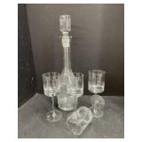 Decanter and 4 Stemmed Glasses