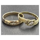 2 Gold Stamped Rings with Clear Stones