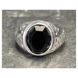Silver-tone Ring with Black Stone Size 10