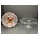 Pink Glass with Center Handle Sweets Plate and