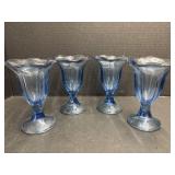 4 Blue Glass Sundae Glasses