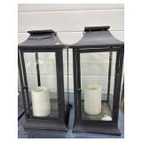 pair of outdoor candle lanterns, door damaged, 2