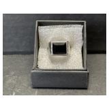 Silver-tone Ring with Square Black Stone Size 9