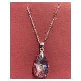 Sterling 925 Silver Pear Shaped Pink Crystal