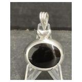 Large Sterling 925 Silver with Black Oval Stone
