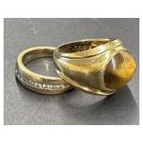 2 Rings - Tiger Eye Stamped 18 K THGE approx.