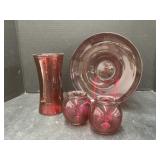 Red Glass - Bowl, Vase, Candleholders