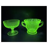 Uranium Glass Sherbet Dish and Double Handled
