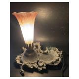 Lamp with Lily Shade and Side Dish, 7.5 " tall