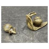 2 Miniature Brass Statues - Turtle & Snail