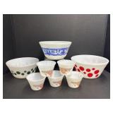 5 Indopal Fruit Nappies and 3 Vintage Mixing Bowls