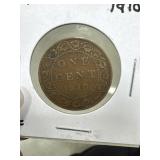 1910 Canadian One Cent Coin F