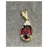 14 kt Gold Garnet & Diamond Pendant