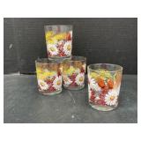 4 Vintage Drinking Glasses - Floral Design