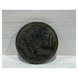 1918 Belgie Belgique 50 Cent Coin