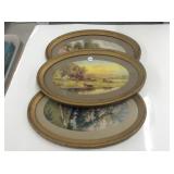 Three Vintage Oval Framed Art, 13 1/2 X 9 1/4