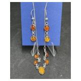 Sterling 925 Silver Amber Necklace 17 1/2 " and