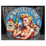 Small Round Metal Sign - Whiskey Time 7.5 " D