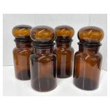 4 Amber Glass Canisters - made in Belgium