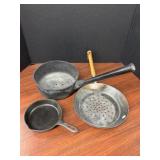 cast iron pot and frying pan plus sieve pan
