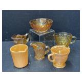 Orange / Amber Glass Creamers & Bowl and Fire