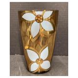 Vase - Gold & Blue Flower Design 8 " Tall