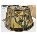 Large Brass And Stained Glass Lamp Shade, Needs