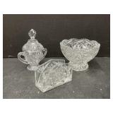 Cut Glass Bowl, Covered Dish, Napkin Holder