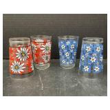 4 Vintage Glasses - 2 Red and 2 Blue