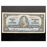 1937 Canadian $5 Bill