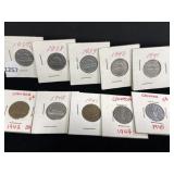 1937-45 Canadian 5 Cent Coins - Both varieties