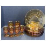 Amber Glass Plates and Cups