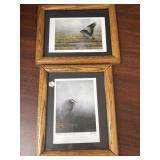 2 framed art, blue heron, 10 x 12