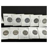 10x 1965 Canadian 5 Cent Coins