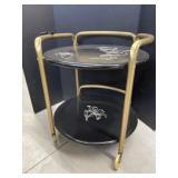 Hand Painted Metal 2-Tier Side Table on Wheels