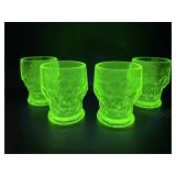 Vintage Uranium Glass Etched Tumblers - Set of 4